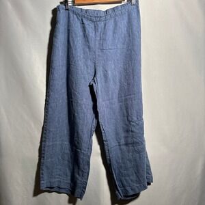 Habitat‎ Clothes To Live In Blue Linen Cropped Wide Leg Pants Womens M Lagenlook